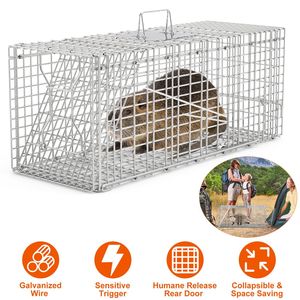 Piège à animaux double porte en treillis métallique galvanisé robuste avec poignée et plaque de protection pour le contrôle des nuisibles, 77,5 x 27,9 x 30 cm - Product Image 1