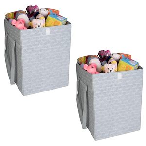 ตะกร้าผ้าแบบไม่ถักทอพร้อมฝาปิดและหูหิ้ว ขนาด 50 ลิตร พับเก็บได้ สำหรับเสื้อผ้า ผ้าขนหนู ของเล่น รองเท้า กล่องจัดเก็บแบบพับได้ แพ็ค 2 ชิ้น - Product Image 1