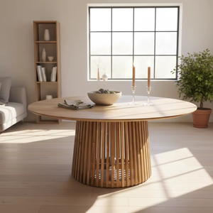 Table à manger ronde Kura en teck massif indonésien, mobilier de salle à manger pour les distributeurs internationaux et l'approvisionnement du marché d'exportation - Product Image 3