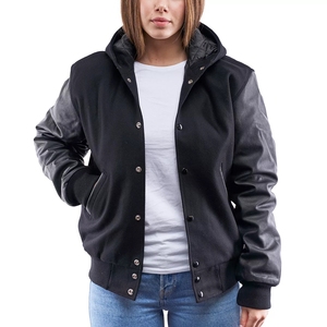 Veste de sport pour homme bleu marine avec manches en cuir PU, col rabattu, fermeture à boutons, vêtement décontracté pour l'automne - Product Image 5