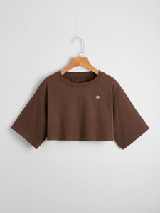Fashion 2027 Oversized <b>Drop</b> Shoulder T-Shirt Crop Top Custom Printed Women's Short Sleeve for Y2K Streetwear women's shirt OEM - Product Image 2