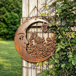 Moon and Butterfly Metal <b>Sign</b> <b>Garden</b> Art Rustic Design Powder Coated Weather Resistant 20cm <b>Outdoor</b> - Product Image 1