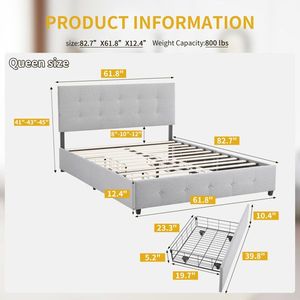 Adjustable Queen Platform Storage Bed Frame 4 Drawers Button Tufted Design Wooden Slats-Upholstered Bed Comfortable Upholstery - Product Image 5