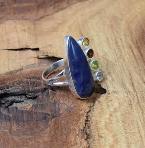 Wholesale Natural Blue Sodalite 925 Sterling <b>Silver</b> Multi Gemstone <b>Ring</b> with <b>Garnet</b> and Peridot Handmade Designer Jewelry - Product Image 4