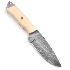 Cuchillo de Hoja Fija de Acero de Damasco Hecho a Mano Nordic Forge de 8 Pulgadas, EDC, Full Tang, para Caza, Desollado, Camping, con Mango de Hueso y Funda de Cuero - Product Image 3