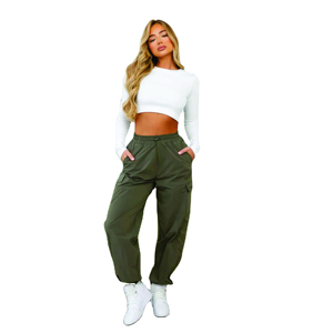 Premium <b>Stretch</b> Cotton Polyester Fleece High Quality Winter Utility Knitted <b>Cargo</b> Trousers Olive Women's Elastic Waist - Product Image 4