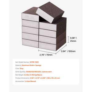 Set di 10 Spugne Abrasive Assortite 60/80/120/180/220 Grit, Lavabili e Riutilizzabili, per Uso a Secco e Bagnato - Product Image 6