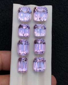 Pierre précieuse naturelle Kunzite rose clair facettée, provenance Afghanistan, paire assortie, pierres lâches pour la fabrication de bijoux - Product Image 3