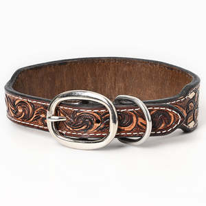 Floral Pattern <b>Leather</b> Dog Collar with <b>Rivet</b> Buckle Classic Style Adjustable for All Seasons - Product Image 2