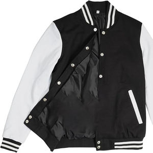 Chaqueta Varsity Estilo Letterman Negra Personalizada de Primera Calidad, Bordado Chenille, Tela de Lona, Mangas de Cuero Adherido, para Otoño - Product Image 5