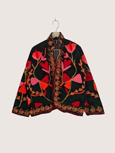 เสื้อคลุมคาร์ดิแกนผ้าฝ้ายปักลายดอกไม้สีชมพูสไตล์โบฮีเมียน คอจีน แขนยาว ไซส์ใหญ่ เสื้อคลุมลำลองสำหรับผู้หญิง ใส่ได้ในฤดูใบไม้ร่วง - Product Image 1