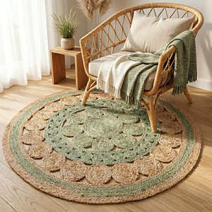 Decorative <b>Round</b> Jute Rug with Soft Fringe Border for Contemporary Living Room Styling - Product Image 4