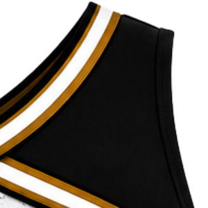 Haut court de cheerleading sans manches noir, blanc et or pour femme, col en V, uniforme de performance athlétique pour équipe, tenue de compétition sportive - Product Image 3