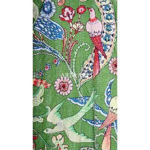 Premium Quality Ladies Vintage Kantha Kimono Luxury Indian Summer <b>Robe</b> Bird Print Green Cotton Fabric Quick <b>Dry</b> Breathable Daily - Product Image 4