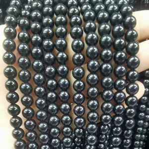 Perles rondes lisses en obsidienne noire naturelle, perles de pierres précieuses énergétiques pour la fabrication de bracelets et de bijoux DIY, options en lot en gros - Product Image 1