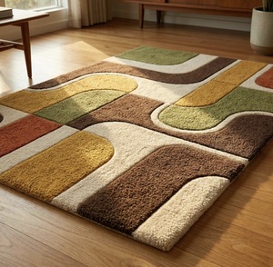 Alfombra de Lana Abstracta de Pelo Corto Hecha a Mano, Antibacteriana, Apta para Mascotas, Antideslizante y Ecológica - Product Image 3