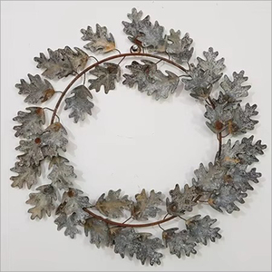 Corona de Hojas de Roble Rústica de Metal Galvanizado, Acabado de Zinc Envejecido, Decoración Festiva de Otoño para Puerta Principal, Decoración de Pared para Días Festivos - Product Image 2