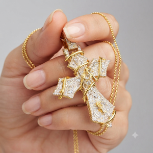 Pendentif personnalisé en argent 925 plaqué or glacé avec photo de croix chrétienne Jésus et moissanite, breloque religieuse, cadeau parfait pour collier - Product Image 4