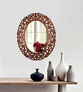 Decorative Wooden Wall <b>Mirror</b> Handmade Oval <b>Hanging</b> <b>Mirror</b> Custom Size Polished Frame for Bathroom Living Room Hallway - Product Image 1
