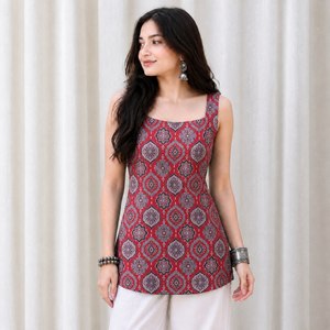 Teal Floral Printed <b>Indian</b> Pakistani Set Sleeveless Square Neck Women <b>Top</b> Dress Casual Summer Wear By AARIKA Textile - Product Image 3