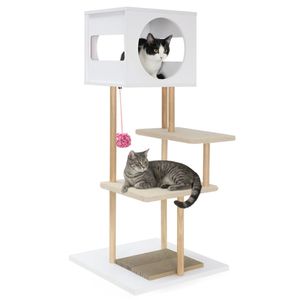 Albero per Gatti Minimalista con 2 Tiragraffi, Cuccia per Gatti a Doppia Porta, Kit Anti-Ribaltamento per Gatti da Interno, Imballato in Cartone - Product Image 1