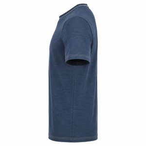 Camiseta Personalizada de Cuello Redondo en Algodón Azul Marino con Ribete en Contraste y Doble Costura, Manga Corta, Ropa Casual para Hombre, Venta al Por Mayor - Product Image 5