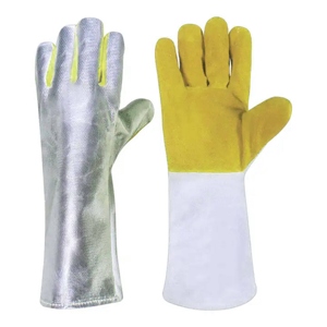 Heavy Duty Leather Cowhide Welder Gloves Aluminized Para Aramid Blend Heat Resistant Spark <b>Fire</b> Retardant Safety Gloves - Product Image 5