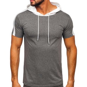 Sweat à capuche à manches courtes en molleton léger coton/polyester personnalisé OEM pour homme, brodé, automne, écologique, séchage rapide - Product Image 3