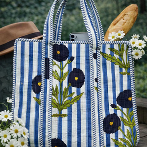 Handmade Vintage Large Tote Handbag Quilted <b>Patchwork</b> Indian Cotton Washable Grocery <b>Bag</b> Printed Design for Women's Daily Use - Product Image 1