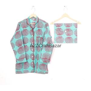 Conjunto de Pijama de 2 Piezas para Mujer, Estilo Bohemio Romántico, Suave y Liso, 100% Algodón, Top y Pantalones - Product Image 3