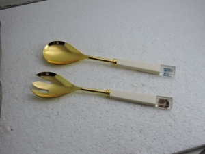 Ensemble de fourchettes et cuillères à salade en acier inoxydable 304 avec manche en résine, ustensiles de service commerciaux pour banquets, repas, cuisine, vente en gros au Royaume-Uni - Product Image 1