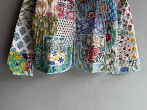 Veste en coton matelassée à imprimé floral, col en V, manches trois quarts, fermeture à un bouton, style printemps pour femme, CADEAU POUR ELLE - Product Image 3