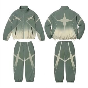 Trendiness Custom Logo Green Panels Men's Nylon <b>Wind</b> <b>Breaker</b> With Pants Sets For Summer Quick Dry Outwear Set Streetwear Jackets - Product Image 1