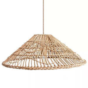 Natural Rattan Ceiling <b>Light</b> with Wide Woven Shade for <b>Dining</b> Room Kitchen Island and Café Decoration - Product Image 1