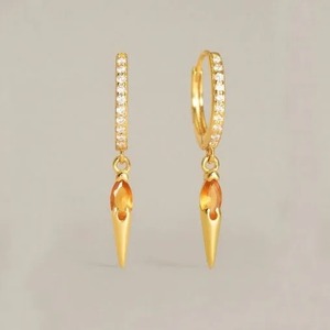 Boucles d'oreilles à pointes pavées de citrine - Avec boucles d'oreilles créoles en quartz CZ, pendentif ovale facetté en pierre précieuse, bijoux pour femme en argent sterling 925 - Product Image 1