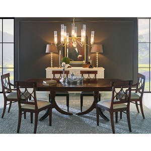 Silla de comedor tradicional de madera con asiento tapizado en lino y respaldo tallado para muebles del hogar - Product Image 2