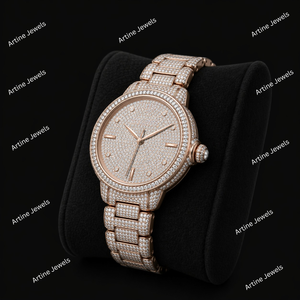 Montre à cadran rond en or rose, cadran en cristal, montre de luxe scintillante, élégante, cadeau tendance pour femmes et hommes - Product Image 2