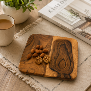 Bandeja de Servir de Madera Hecha a Mano con Dos Compartimentos |   Tabla para servir bocadillos, salsas y aperitivos de 6 x 6 pulgadas - Product Image 6