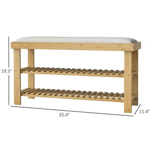 Cream White 3-Tier Bamboo Shoe <b>Storage</b> Bench with <b>Cushion</b> Entryway Hallway Shoe Organizer - Product Image 3