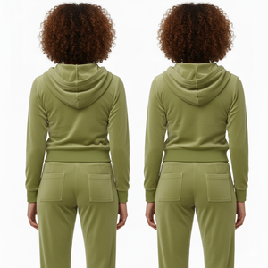 Conjunto de chándal de invierno personalizado 100% algodón de terciopelo antibacteriano, sudadera con capucha corta con cremallera y pantalones de pierna ancha para mujer, venta al por mayor para chicas altas - Product Image 2