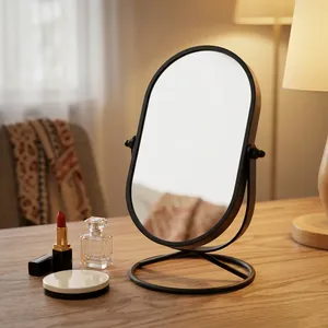Espejo de Vanidad Ovalado Inteligente ARTISAN DESIGN con Acabado Negro, Diseño Moderno de Mesa Metálica, Espejo de Maquillaje de Escritorio Ajustable - Product Image 1