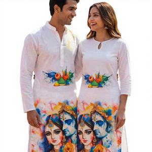 Colección Premium de Ropa Étnica, Kurti de Rayón Inteligente, Mezcla de Algodón para Hombre y Mujer, Precio Accesible, Estampado Digital, para la Ocasión Holi, Última Moda - Product Image 3
