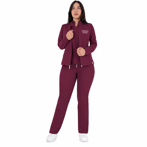 Custom Women Stretch <b>Scrub</b> <b>Set</b> with Zip Jacket Medical Nursing Uniform Hospital Clinic Healthcare Workwear OEM ODM Manufacturer - Product Image 1