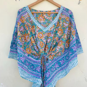 Bata Kimono con Estampado de Dibujos Animados para Mujer, 100% Algodón, Camisón de Verano Hecho a Mano, Cuello en V, Cintura Elástica, Largo hasta la Rodilla - Product Image 1