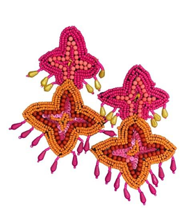 ต่างหูปักลายทรงกลม สีสวย คลาสสิก ประดับด้วยลูกปัดข้าว สำหรับผู้หญิง บรรจุภัณฑ์ดีเยี่ยม โดย MD HANDICRAFTS - Product Image 1