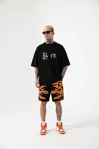 Camiseta con estampado DTG, Camiseta de algodón con cuello redondo y logotipo personalizado, conjunto de pantalones cortos, conjunto informal transpirable con estampado de soplo de verano para hombre - Product Image 4