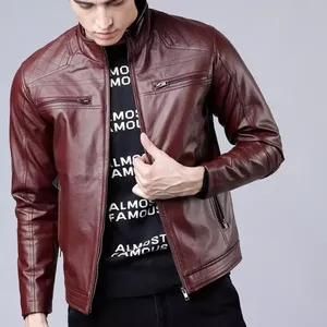 New Causal Vintage Leather Jacket <b>Coat</b> Men Spring Outfit Design Motor Biker Pocket PU Leather Jacket - Product Image 6