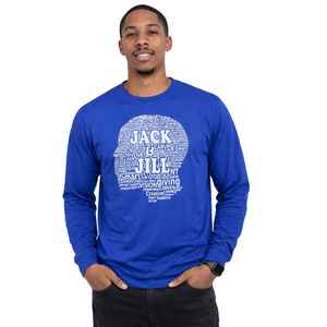 Camiseta azul de manga larga Jack and Jill con gráfico de collage de palabras y rostros de niños, cómoda y elegante, informal, para jóvenes y adolescentes - Product Image 1