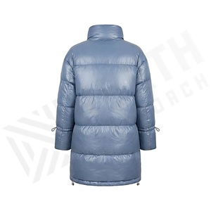Veste longue matelassée pour femme, col montant, manches longues, coupe-vent d'hiver, rembourrage en polyester, couleur unie, manteau épais - Product Image 2