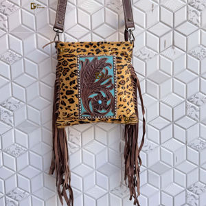 Nouvel Arrivage Sac à Main Bandoulière Style Western en Cuir et Fourrure Animale à Franges, Imprimé Léopard, Gravures Artisanales, pour Soirées, Femme - Product Image 1